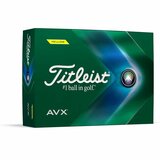 Gele Titleist AVX golfballen met logo, voorkant van de doos